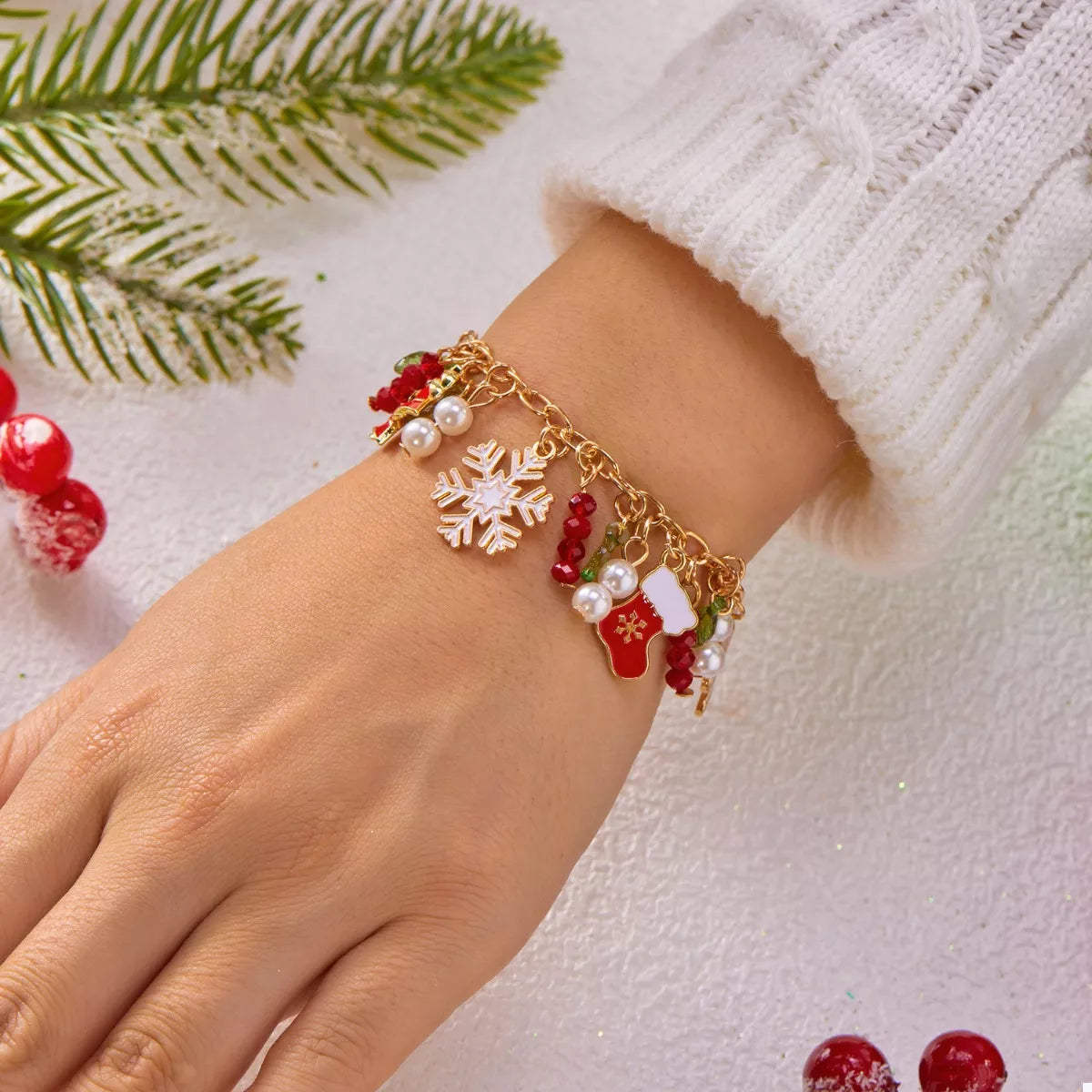 18K Gold-Plated Christmas Charm Bracelet – Festive Holiday Jewelry
