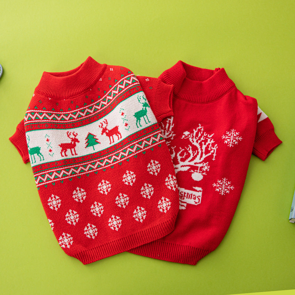 Christmas Tree and Elk Dog Sweater - Festive Holiday Knit Sweater