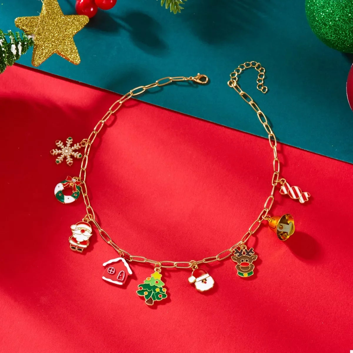 18K Gold-Plated Christmas Charm Necklace - Holiday Jewelry