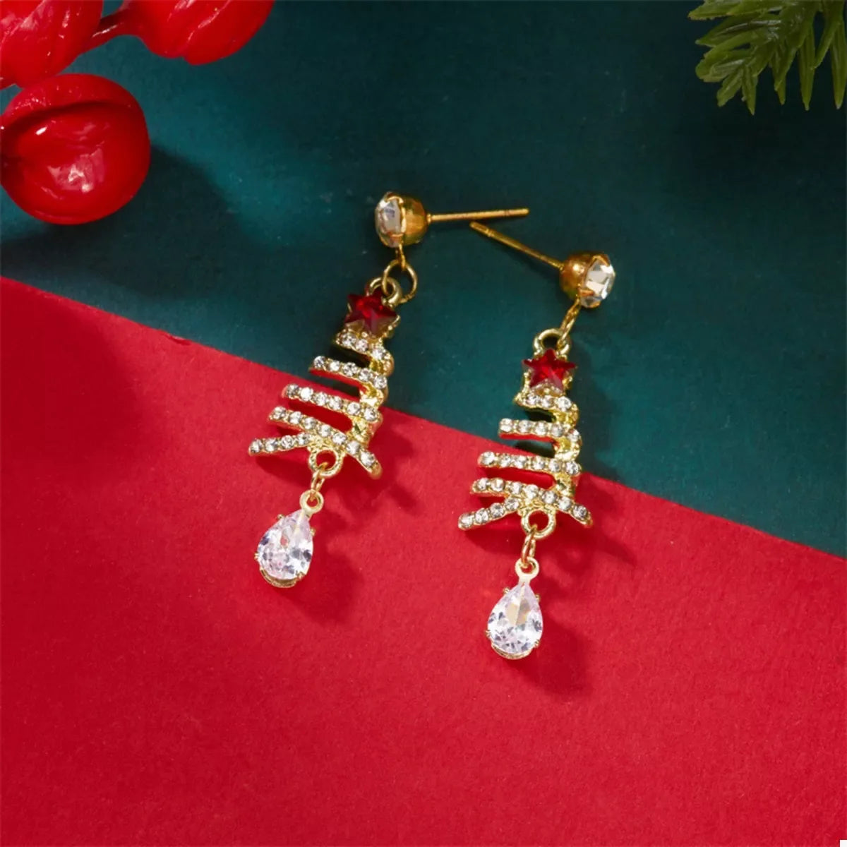18K Gold-Plated Christmas Tree Earrings — Festive Holiday Jewelry
